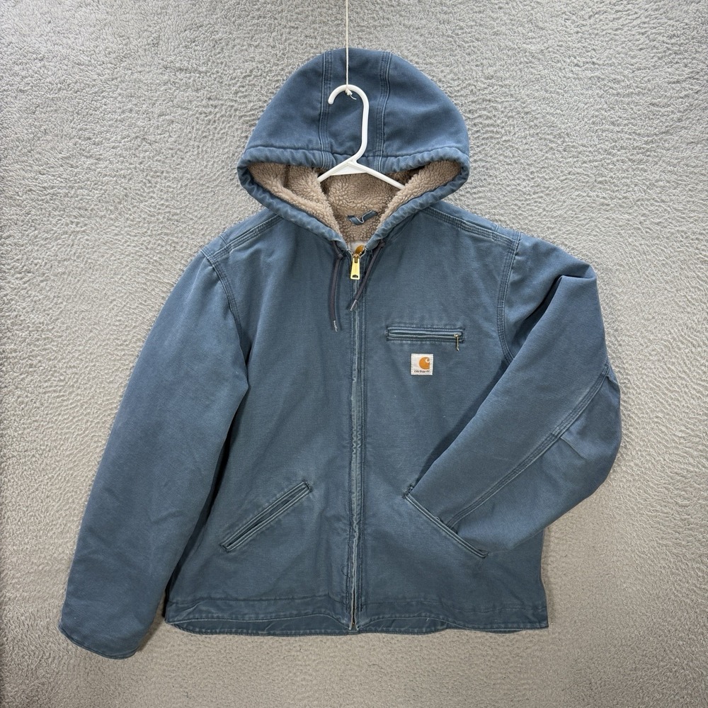 Carhartt Jacket Womens XL Blue Sandstone Sierra Canvas‎ Sherpa Lined Chore Barn